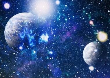 Uzayda ateşli bir patlama. Evrenin soyut çizimi. Bu görüntünün elementleri NASA tarafından desteklenmektedir