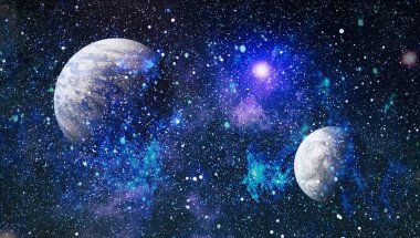 Uzayda ateşli bir patlama. Evrenin soyut çizimi. Bu görüntünün elementleri NASA tarafından desteklenmektedir