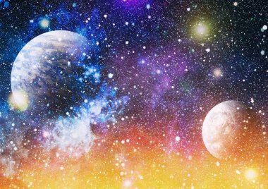 Uzayda ateşli bir patlama. Evrenin soyut çizimi. Bu görüntünün elementleri NASA tarafından desteklenmektedir