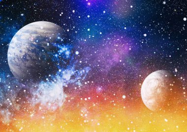 Uzayda ateşli bir patlama. Evrenin soyut çizimi. Bu görüntünün elementleri NASA tarafından desteklenmektedir