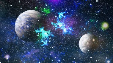 Uzayda ateşli bir patlama. Evrenin soyut çizimi. Bu görüntünün elementleri NASA tarafından desteklenmektedir