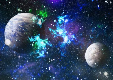 Uzayda ateşli bir patlama. Evrenin soyut çizimi. Bu görüntünün elementleri NASA tarafından desteklenmektedir