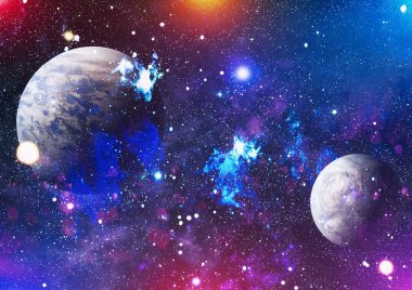 Uzayda ateşli bir patlama. Evrenin soyut çizimi. Bu görüntünün elementleri NASA tarafından desteklenmektedir