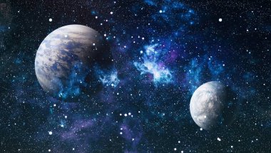 Uzayda ateşli bir patlama. Evrenin soyut çizimi. Bu görüntünün elementleri NASA tarafından desteklenmektedir