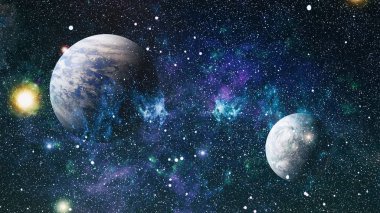 Derin uzay sanatı. Galaksiler, bulutsular ve evrendeki yıldızlar. Bu görüntünün elementleri NASA tarafından desteklenmektedir