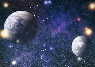 Derin uzay sanatı. Galaksiler, bulutsular ve evrendeki yıldızlar. Bu görüntünün elementleri NASA tarafından desteklenmektedir