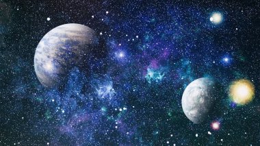 Derin uzay sanatı. Galaksiler, bulutsular ve evrendeki yıldızlar. Bu görüntünün elementleri NASA tarafından desteklenmektedir