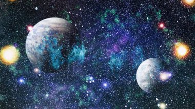 Derin uzay sanatı. Galaksiler, bulutsular ve evrendeki yıldızlar. Bu görüntünün elementleri NASA tarafından desteklenmektedir