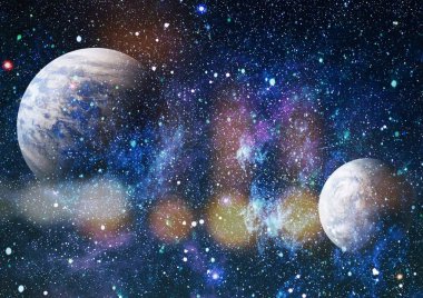 Derin uzay sanatı. Galaksiler, bulutsular ve evrendeki yıldızlar. Bu görüntünün elementleri NASA tarafından desteklenmektedir