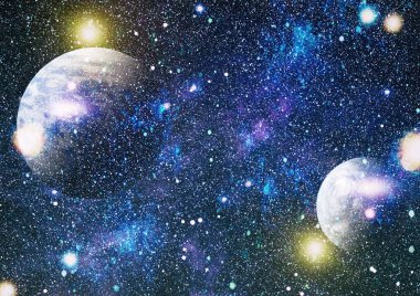 Derin uzay sanatı. Galaksiler, bulutsular ve evrendeki yıldızlar. Bu görüntünün elementleri NASA tarafından desteklenmektedir