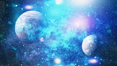 Derin uzay sanatı. Galaksiler, bulutsular ve evrendeki yıldızlar. Bu görüntünün elementleri NASA tarafından desteklenmektedir