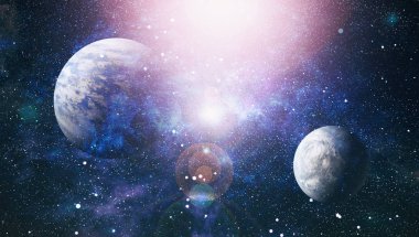 Derin uzay sanatı. Galaksiler, bulutsular ve evrendeki yıldızlar. Bu görüntünün elementleri NASA tarafından desteklenmektedir