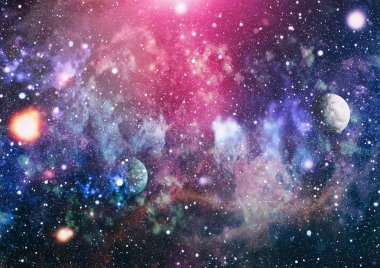 Derin uzay sanatı. Galaksiler, bulutsular ve evrendeki yıldızlar. Bu görüntünün elementleri NASA tarafından desteklenmektedir
