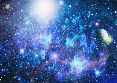 Derin uzay sanatı. Galaksiler, bulutsular ve evrendeki yıldızlar. Bu görüntünün elementleri NASA tarafından desteklenmektedir