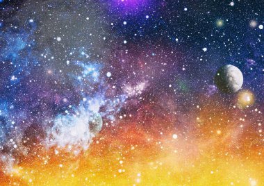 Derin uzay sanatı. Galaksiler, bulutsular ve evrendeki yıldızlar. Bu görüntünün elementleri NASA tarafından desteklenmektedir