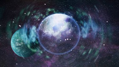 Uzayda ateşli bir patlama. Evrenin soyut çizimi. Bu görüntünün elementleri NASA tarafından desteklenmektedir