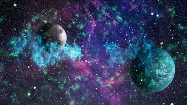 Uzayda ateşli bir patlama. Evrenin soyut çizimi. Bu görüntünün elementleri NASA tarafından desteklenmektedir