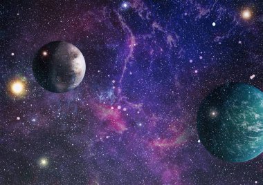 Uzayda ateşli bir patlama. Evrenin soyut çizimi. Bu görüntünün elementleri NASA tarafından desteklenmektedir