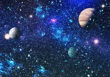 Uzayda ateşli bir patlama. Evrenin soyut çizimi. Bu görüntünün elementleri NASA tarafından desteklenmektedir