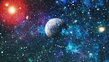 Uzayda ateşli bir patlama. Evrenin soyut çizimi. Bu görüntünün elementleri NASA tarafından desteklenmektedir