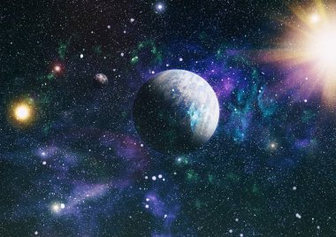 Uzayda ateşli bir patlama. Evrenin soyut çizimi. Bu görüntünün elementleri NASA tarafından desteklenmektedir