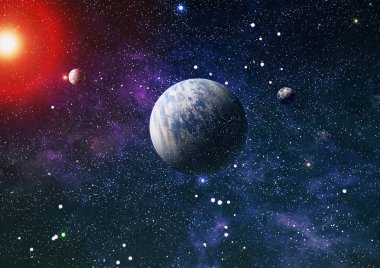 Uzayda ateşli bir patlama. Evrenin soyut çizimi. Bu görüntünün elementleri NASA tarafından desteklenmektedir