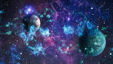 Uzayda ateşli bir patlama. Evrenin soyut çizimi. Bu görüntünün elementleri NASA tarafından desteklenmektedir