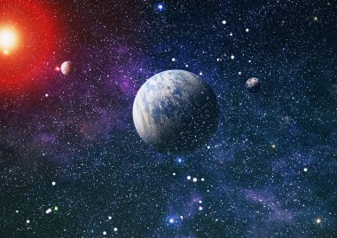 Uzayda ateşli bir patlama. Evrenin soyut çizimi. Bu görüntünün elementleri NASA tarafından desteklenmektedir