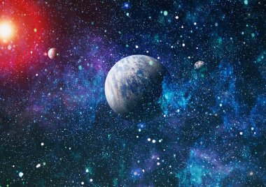 Uzayda ateşli bir patlama. Evrenin soyut çizimi. Bu görüntünün elementleri NASA tarafından desteklenmektedir