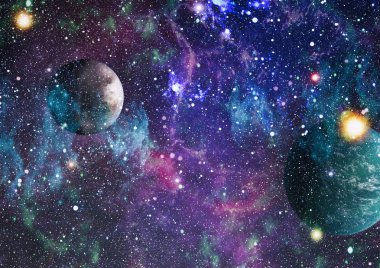 Uzayda ateşli bir patlama. Evrenin soyut çizimi. Bu görüntünün elementleri NASA tarafından desteklenmektedir