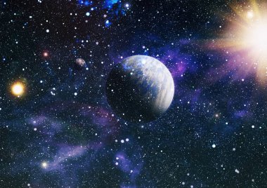 Uzayda ateşli bir patlama. Evrenin soyut çizimi. Bu görüntünün elementleri NASA tarafından desteklenmektedir