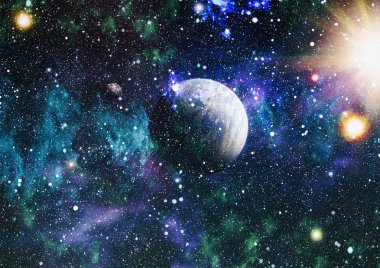 Uzayda ateşli bir patlama. Evrenin soyut çizimi. Bu görüntünün elementleri NASA tarafından desteklenmektedir