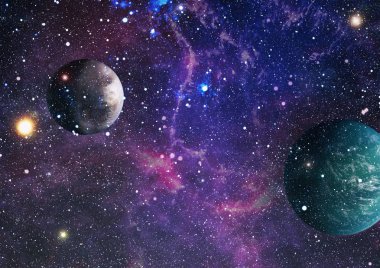 Uzayda ateşli bir patlama. Evrenin soyut çizimi. Bu görüntünün elementleri NASA tarafından desteklenmektedir