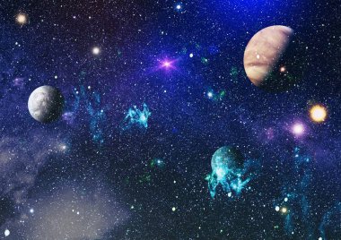 Uzayda ateşli bir patlama. Evrenin soyut çizimi. Bu görüntünün elementleri NASA tarafından desteklenmektedir