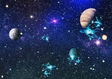 Uzayda ateşli bir patlama. Evrenin soyut çizimi. Bu görüntünün elementleri NASA tarafından desteklenmektedir