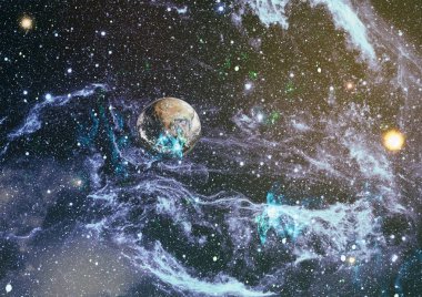 Uzayda ateşli bir patlama. Evrenin soyut çizimi. Bu görüntünün elementleri NASA tarafından desteklenmektedir