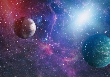 Fütürist soyut alan arkaplanı. Yıldızlı ve nebulalı gece gökyüzü. Bu görüntünün elementleri NASA tarafından desteklenmektedir