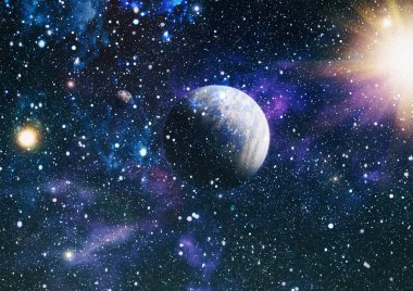 Fütürist soyut alan arkaplanı. Yıldızlı ve nebulalı gece gökyüzü. Bu görüntünün elementleri NASA tarafından desteklenmektedir