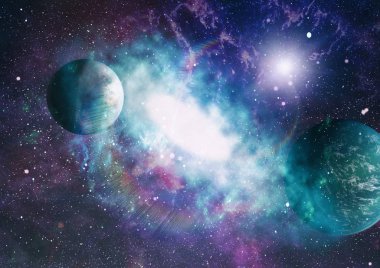 Fütürist soyut alan arkaplanı. Yıldızlı ve nebulalı gece gökyüzü. Bu görüntünün elementleri NASA tarafından desteklenmektedir