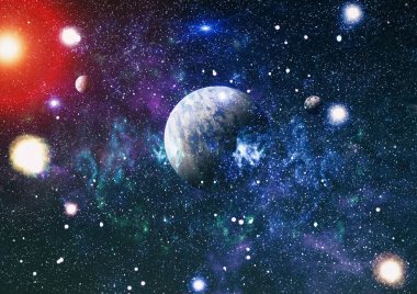 Fütürist soyut alan arkaplanı. Yıldızlı ve nebulalı gece gökyüzü. Bu görüntünün elementleri NASA tarafından desteklenmektedir