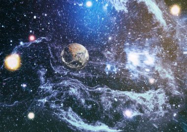 Fütürist soyut alan arkaplanı. Yıldızlı ve nebulalı gece gökyüzü. Bu görüntünün elementleri NASA tarafından desteklenmektedir