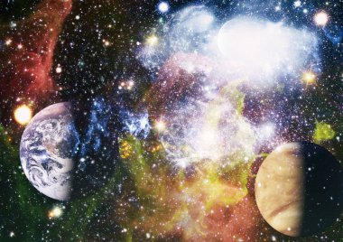 Fütürist soyut alan arkaplanı. Yıldızlı ve nebulalı gece gökyüzü. Bu görüntünün elementleri NASA tarafından desteklenmektedir