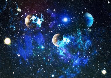 Fütürist soyut alan arkaplanı. Yıldızlı ve nebulalı gece gökyüzü. Bu görüntünün elementleri NASA tarafından desteklenmektedir