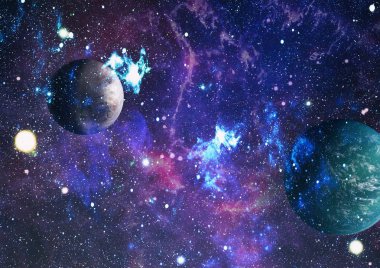 Uzaydaki gezegenler, yıldızlar ve galaksiler uzay keşiflerinin güzelliğini gösteriyor. NASA tarafından döşenmiş elementler