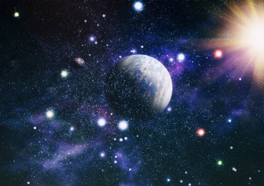 Uzaydaki gezegenler, yıldızlar ve galaksiler uzay keşiflerinin güzelliğini gösteriyor. NASA tarafından döşenmiş elementler