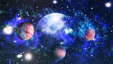 Uzaydaki gezegenler, yıldızlar ve galaksiler uzay keşiflerinin güzelliğini gösteriyor. NASA tarafından döşenmiş elementler