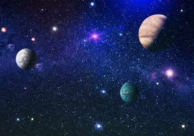 Uzaydaki gezegenler, yıldızlar ve galaksiler uzay keşiflerinin güzelliğini gösteriyor. NASA tarafından döşenmiş elementler