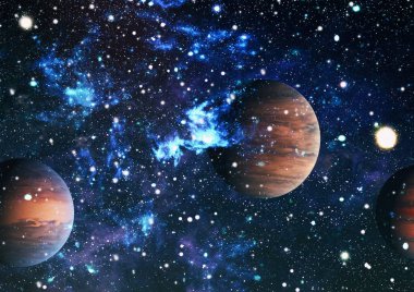 Uzaydaki gezegenler, yıldızlar ve galaksiler uzay keşiflerinin güzelliğini gösteriyor. NASA tarafından döşenmiş elementler