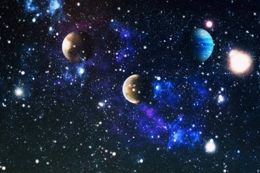 Uzaydaki gezegenler, yıldızlar ve galaksiler uzay keşiflerinin güzelliğini gösteriyor. NASA tarafından döşenmiş elementler