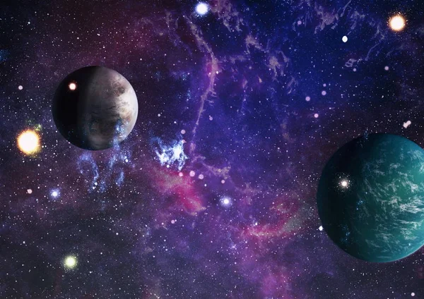 Uzaydaki gezegenler, yıldızlar ve galaksiler uzay keşiflerinin güzelliğini gösteriyor. NASA tarafından döşenmiş elementler